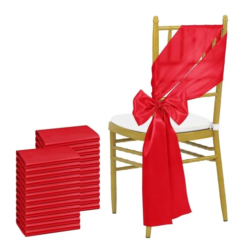 YXADGML Tuhlschleife Hochzeit Satin-Stuhlschärpen, Schleifen-Stuhlbezug, Bänder for Hochzeitsbankett-Party-Event-Dekorationen, 16 x 275 cm, 24 Stück(Red) von YXADGML