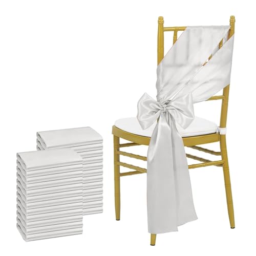 YXADGML Tuhlschleife Hochzeit Satin-Stuhlschärpen, Schleifen-Stuhlbezug, Bänder for Hochzeitsbankett-Party-Event-Dekorationen, 16 x 275 cm, 24 Stück(Silver) von YXADGML