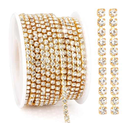 AB Strass-Kette, 9,1 m, silberfarbene Strassstreifen, 3 mm, Glitzer-Strass, enge Kette, Strassband, Strassband zum Nähen, Heimwerken von YXBZKGDCNG