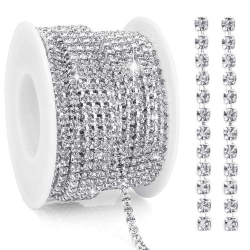 AB Strass-Kette, 9,1 m, silberfarbene Strassstreifen, 3 mm, Glitzer-Strass, enge Kette, Strassband, Strassband zum Nähen, Heimwerken von YXBZKGDCNG