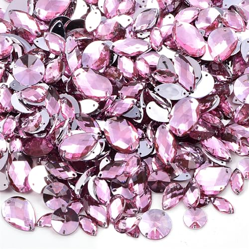 Acryl-Strasssteine zum Aufnähen mit flacher Rückseite, mit 2 Löchern, verschiedene Formen und Größen, Schmucksteine für Kleidung, DIY, Handwerk, Kleider, Schuhe, Taschen, Dekorationen, 300 Stück von YXBZKGDCNG
