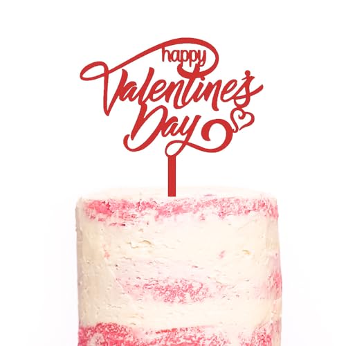 YXCute Roter Tortenaufsatz "Happy Valentine's Day", Acryl, kreatives rotes Herz, Hochzeitstortenaufsatz für Valentinstag, Party, Kuchendekoration, Partyzubehör von YXCute
