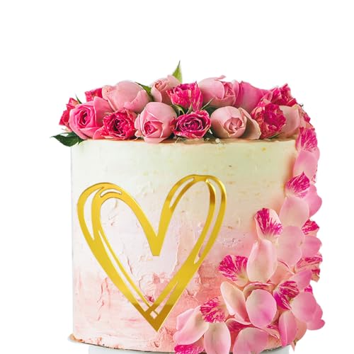 YXCute Tortenaufsatz mit Herzmotiv, Acryl, goldfarben, nicht haftend, für Hochzeitstag, Verlobung, Brautparty, Party, Kuchendekoration, Partyzubehör von YXCute