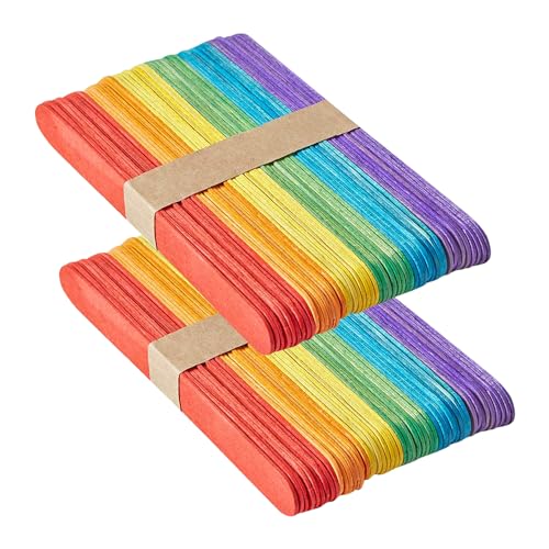 YXHZVON 100 Stück Bunte Holzstäbchen, Eisstiele aus Holz Bunt, Holzstäbchen zum Basteln, Eisstiele Holz Holzstäbchen für Eis, DIY Handwerk Bastelarbeiten (114 x 15 mm) von YXHZVON