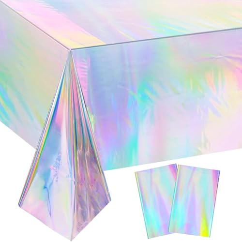 YXHZVON 2 Stück Party Tischdecken Rechteck Wasserdicht Bunt Aluminiumfolie - Perfekt für Kindergeburtstag Party Dekoration Familientreffen(274x137 cm) von YXHZVON