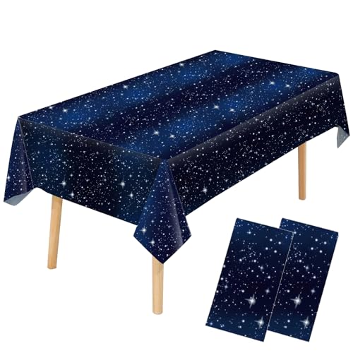 YXHZVON 2 Stück Weltraum Tischdecke Kinder Blau Weltraum Tischdeko Rechteckige wasserdichte Tischdecken Geburtstag Deko für Party Weltraum Thema Geburtstag Jubiläum（274x137 cm） von YXHZVON