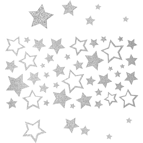 YXHZVON 6 Blätter Stern Sticker, Weihnachten Glitzer Silber Sticker, Selbstklebende Silber Sterne Sticker Glitzer Dekorationen für Partys Weihnachten DIY Party Geburtstag Geschenk von YXHZVON