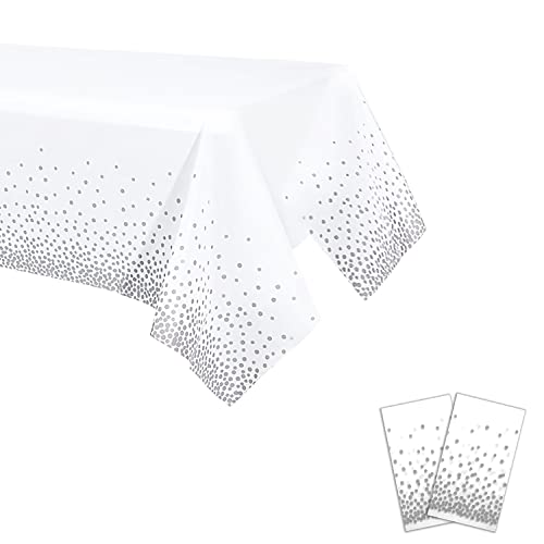 YXHZVON Dot Tischdecken, 2 Pack Konfetti Party Tischdecke Geburtstag in Silberne Punkte Rechteckige Tischdekoration für Brautduschen Verlobung Hochzeit Einweihungsparty (137 x 274 cm) von YXHZVON