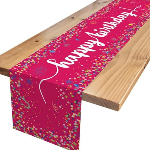 YXHZVON Tischläufer Geburtstag, Deko Bunte Konfetti Tischdecke, Kindergeburtstag Partytischdecken Happy Birthday für Junge Mädchen Party Geburtstagsdeko,Rot (180 x 35 cm) von YXHZVON
