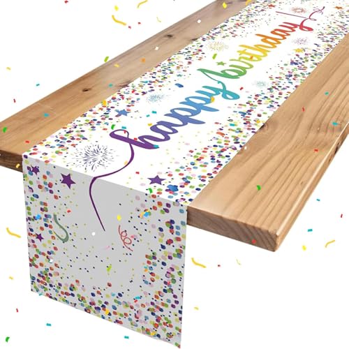 YXHZVON Tischläufer Geburtstag Deko Bunte Konfetti Tischdecke Kindergeburtstag Partytischdecken Happy Birthday für Junge Mädchen Party Geburtstagsdeko（180 x 35 cm） von YXHZVON