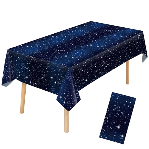 YXHZVON Weltraum Tischdecke Kinder Blau Weltraum Tischdeko Rechteckige wasserdichte Tischdecken Geburtstag Deko für Party Weltraum Thema Geburtstag Jubiläum（274x137 cm） von YXHZVON