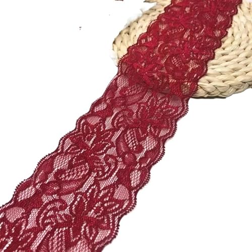 Spitzenband Vintage 1~10 Yard Breite 8cm elastische Spitze Nähband Stretch-Spitzenbesatz Stoff Strickmaterial DIY Bekleidungszubehör(Color19,Elastic Lace 2yard) von YXINAER