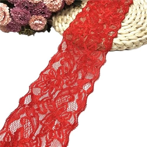 Spitzenband Vintage 1~10 Yard Breite 8cm elastische Spitze Nähband Stretch-Spitzenbesatz Stoff Strickmaterial DIY Bekleidungszubehör(Red,Elastic Lace 1yard) von YXINAER
