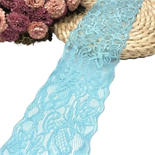 Spitzenband Vintage 1~10 Yard Breite 8cm elastische Spitze Nähband Stretch-Spitzenbesatz Stoff Strickmaterial DIY Bekleidungszubehör(Sky blue,Elastic Lace 1yard) von YXINAER