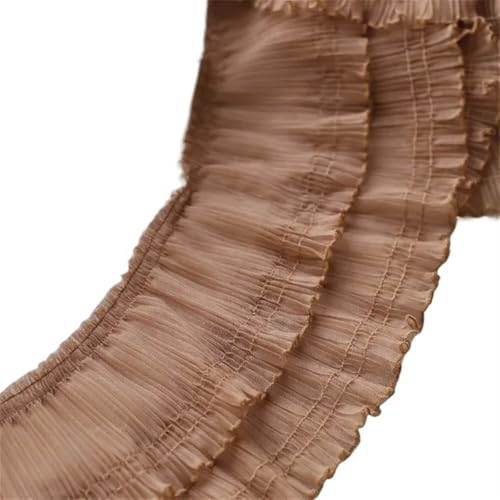 Spitzenband Vintage 10 cm breit Tüll Mesh Plissee Spitze Stoff Handarbeit Fransen Band Rüschen Trim Kleid Kleidung Kragen Nähen DIY Material(Brown) von YXINAER