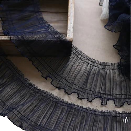 Spitzenband Vintage 10 cm breit Tüll Mesh Plissee Spitze Stoff Handarbeit Fransen Band Rüschen Trim Kleid Kleidung Kragen Nähen DIY Material(Deep Blue) von YXINAER