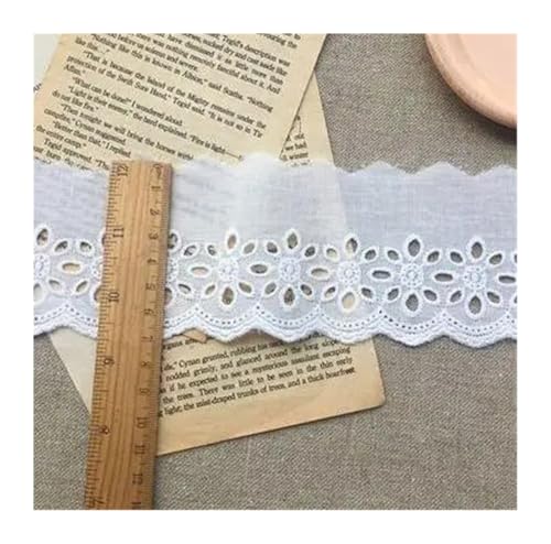 Spitzenband Vintage 15 Yards Baumwolle bestickt weiße Blume Spitze Stoff breit Nähen DIY Trim Hochzeit Applique Band Kragen Tuch Dekor(White 3) von YXINAER