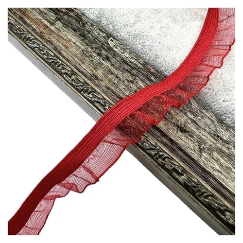 Spitzenband Vintage 50 Yards Organza Rüschen Spitzenbesatz Gummiband Tüllband Stirnband Tutu Kleid DIY Nähen Handwerk Bekleidungszubehör(Red) von YXINAER