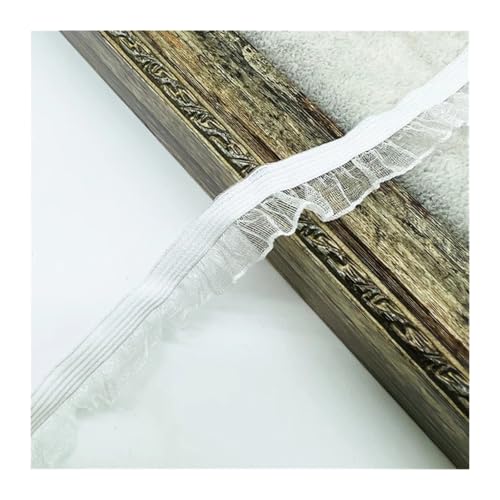 Spitzenband Vintage 50 Yards Organza Rüschen Spitzenbesatz Gummiband Tüllband Stirnband Tutu Kleid DIY Nähen Handwerk Bekleidungszubehör(White) von YXINAER