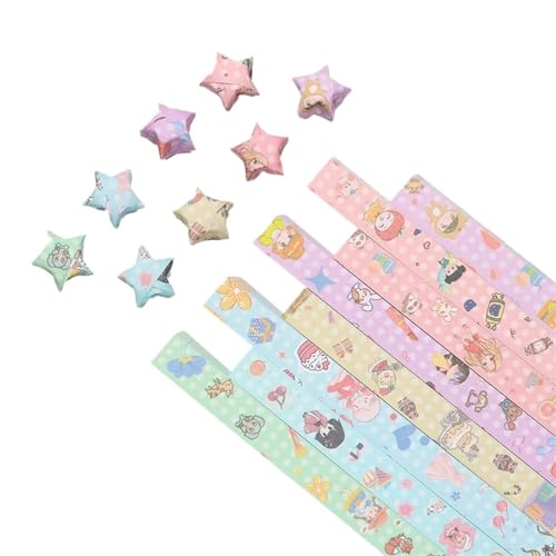 YXINAER Origami Sterne Papier 540 Blätter Origami Lucky Star Falten DIY Papierstreifen Cartoon Papier mit gedrucktem Muster Set Weltraum Himmel(F) von YXINAER
