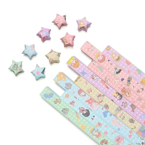 YXINAER Origami Sterne Papier 540 Blätter Origami Lucky Star Falten DIY Papierstreifen Cartoon Papier mit gedrucktem Muster Set Weltraum Himmel(F) von YXINAER