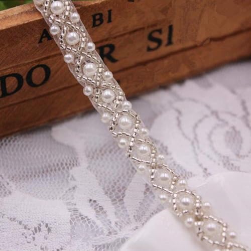 YXJDWEI 2 Yards Einfassborte 1cm Spitze mit Perlen Vintage Lace Borte Band Verzierung für DIY Kleidung Gardine Vorhang Tischläufer Deko von YXJDWEI