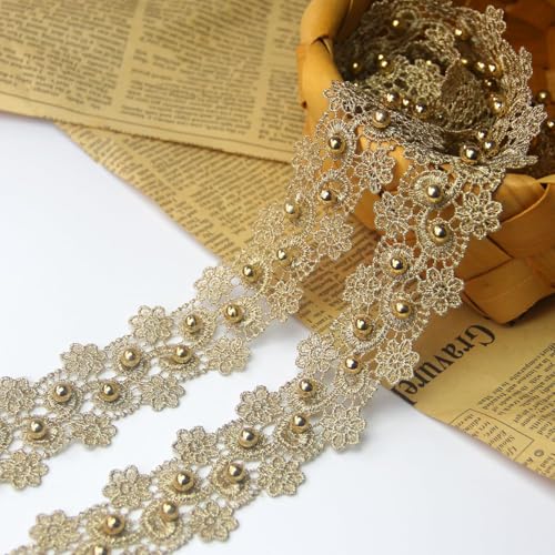 YXJDWEI 3 Meter Einfassborte 3.8cm Spitze mit Perlen Vintage Lace Borte Band Verzierung für DIY Kleidung Gardine Vorhang Tischläufer Deko YXJDWEI 3 Meter Einfassborte 3.8cm Spitze mit Perlen Vintage Lace Borte Band Verzierung für DIY Kleidung Gardine Vorhang Tischläufer Deko von YXJDWEI