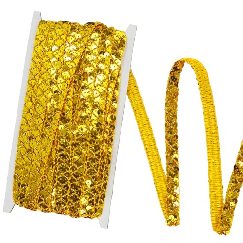 YXJDWEI Einfassborte Spitze mit Pailletten Lace Borte Band Applikation 13m x 1.5cm für DIY Kleidung Gardine Vorhang Tischläufer Deko (Gold) von YXJDWEI