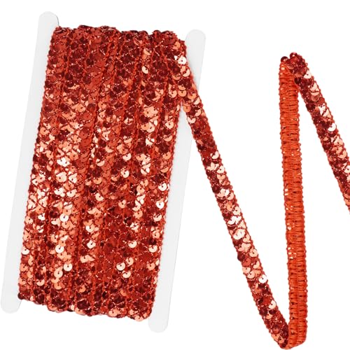YXJDWEI Einfassborte Spitze mit Pailletten Lace Borte Band Applikation 13m x 1.5cm für DIY Kleidung Gardine Vorhang Tischläufer Deko (Rot) von YXJDWEI