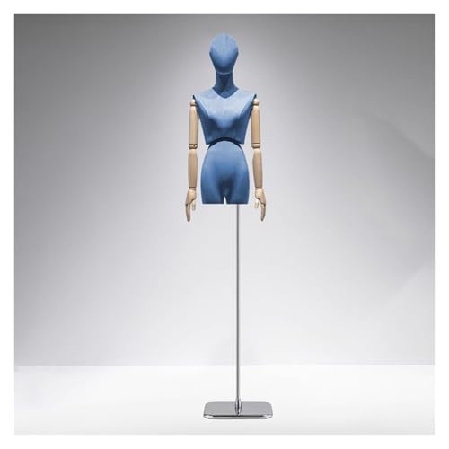 YXLYFDLY Weiblicher Schaufensterpuppen-Torso Aus Samtstoff Mit Beweglichen Holzarmen Und Verstellbarem Metallständer, Schneiderpuppe Für Einzelhandelsgeschäfte Und Bekleidungsboutiquen(Blue2) von YXLYFDLY