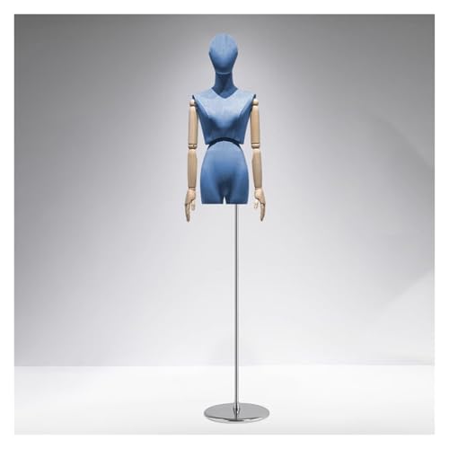 YXLYFDLY Weiblicher Schaufensterpuppen-Torso Aus Samtstoff Mit Beweglichen Holzarmen Und Verstellbarem Metallständer, Schneiderpuppe Für Einzelhandelsgeschäfte Und Bekleidungsboutiquen(Blue3) von YXLYFDLY