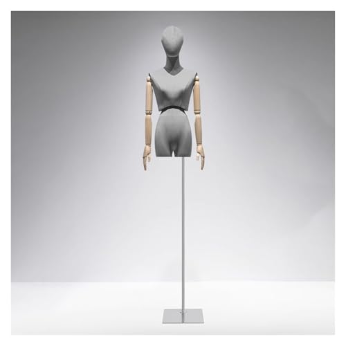 YXLYFDLY Weiblicher Schaufensterpuppen-Torso Aus Samtstoff Mit Beweglichen Holzarmen Und Verstellbarem Metallständer, Schneiderpuppe Für Einzelhandelsgeschäfte Und Bekleidungsboutiquen(Gray1) von YXLYFDLY