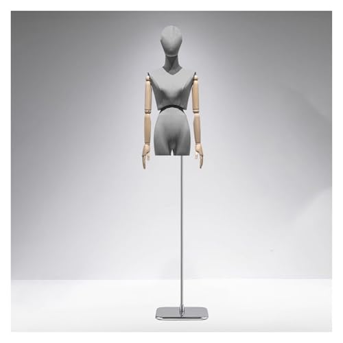 YXLYFDLY Weiblicher Schaufensterpuppen-Torso Aus Samtstoff Mit Beweglichen Holzarmen Und Verstellbarem Metallständer, Schneiderpuppe Für Einzelhandelsgeschäfte Und Bekleidungsboutiquen(Gray2) von YXLYFDLY