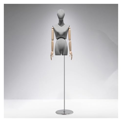 YXLYFDLY Weiblicher Schaufensterpuppen-Torso Aus Samtstoff Mit Beweglichen Holzarmen Und Verstellbarem Metallständer, Schneiderpuppe Für Einzelhandelsgeschäfte Und Bekleidungsboutiquen(Gray3) von YXLYFDLY