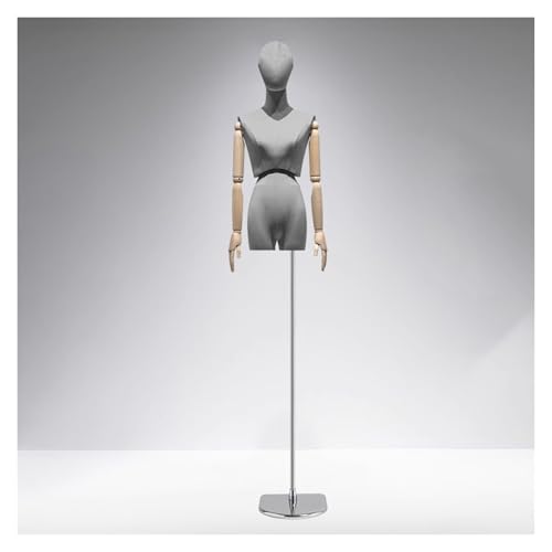 YXLYFDLY Weiblicher Schaufensterpuppen-Torso Aus Samtstoff Mit Beweglichen Holzarmen Und Verstellbarem Metallständer, Schneiderpuppe Für Einzelhandelsgeschäfte Und Bekleidungsboutiquen(Gray4) von YXLYFDLY