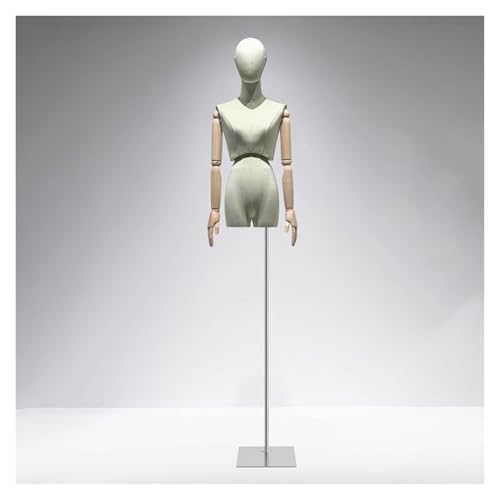YXLYFDLY Weiblicher Schaufensterpuppen-Torso Aus Samtstoff Mit Beweglichen Holzarmen Und Verstellbarem Metallständer, Schneiderpuppe Für Einzelhandelsgeschäfte Und Bekleidungsboutiquen(Green1) von YXLYFDLY