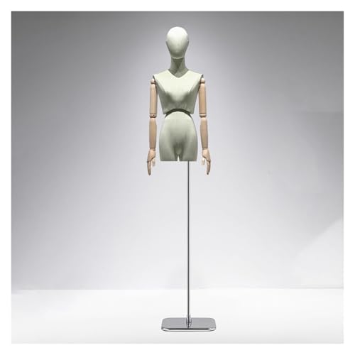 YXLYFDLY Weiblicher Schaufensterpuppen-Torso Aus Samtstoff Mit Beweglichen Holzarmen Und Verstellbarem Metallständer, Schneiderpuppe Für Einzelhandelsgeschäfte Und Bekleidungsboutiquen(Green2) von YXLYFDLY
