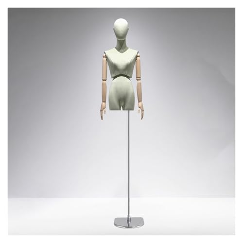 YXLYFDLY Weiblicher Schaufensterpuppen-Torso Aus Samtstoff Mit Beweglichen Holzarmen Und Verstellbarem Metallständer, Schneiderpuppe Für Einzelhandelsgeschäfte Und Bekleidungsboutiquen(Green4) von YXLYFDLY