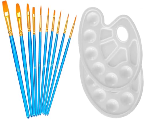 YXQSED 10 Stück Künstlerpinsel im Set Größen hochwertige Künstler Pinsel Sets mit,2 Stück Mischpalette mit Griffloch, Kunststoff blau YXQSED 10 Stück Künstlerpinsel im Set Größen hochwertige Künstler Pinsel Sets mit,2 Stück Mischpalette mit Griffloch, Kunststoff blau von YXQSED