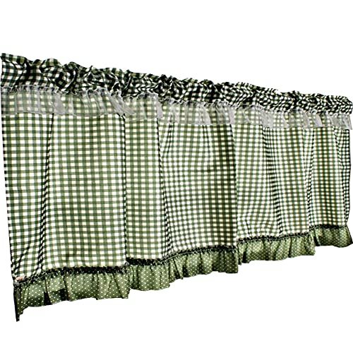 YXW Bistrogardine Scheibengardine Grün Kariert Küchengardine Kurzgardine Halbtransparent Kurz Gardinen mit Blumen Spitze (90×90cm/140×160cm) von YXW