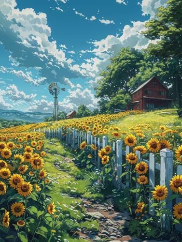 5D Diamond Painting Blumenmeer, Landschaft Diamond Painting Erwachsene Anfänger, DIY Full Diamont Crystal Art Basteln Erwachsene Kreuzstich Stickerei Kunst Malerei für Wand Deko 30 x 40 cm -yxy25063T von YXYBBBDOU