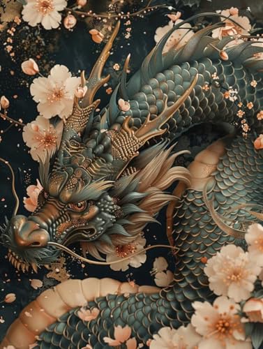 5D Diamond Painting Drachen, KirschblüTen Diamond Painting Erwachsene Anfänger, DIY Full Diamont Crystal Art Basteln Erwachsene Kreuzstich Stickerei Kunst Malerei für Wand Deko 80 x 110 cm -yxy2506LD von YXYBBBDOU