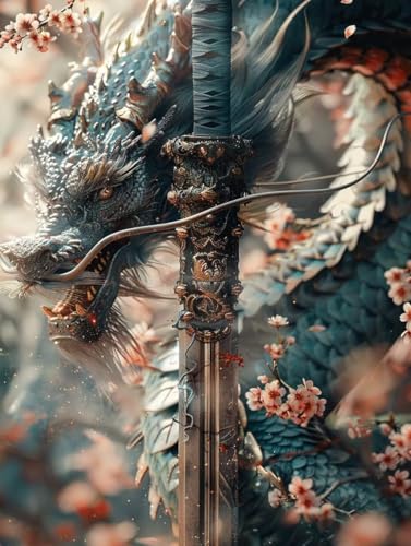 5D Diamond Painting Drachen, KirschblüTen Diamond Painting Erwachsene Anfänger, Full Diamont Crystal Art Basteln Erwachsene Kreuzstich Stickerei Kunst Malerei für Wand Deko (100 * 135cm) -yxy25064X von YXYBBBDOU