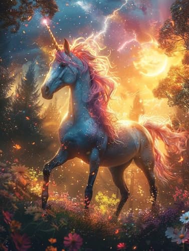 5D Diamond Painting Einhorn, Wald Diamond Painting Erwachsene Anfänger, DIY Full Diamont Crystal Art Basteln Erwachsene Kreuzstich Stickerei Kunst Malerei für Wand Deko Asthetik 70 x 95 cm -yxy250648 von YXYBBBDOU
