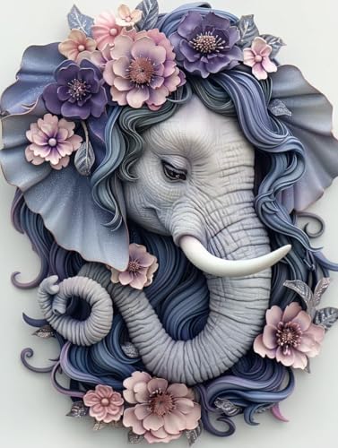 5D Diamond Painting Elefant, Blume Diamond Painting Erwachsene Anfänger, DIY Full Diamont Crystal Art Basteln Erwachsene Kreuzstich Stickerei Kunst Malerei für Wand Deko (20 * 30cm) -yxy2506Z8X7A von YXYBBBDOU