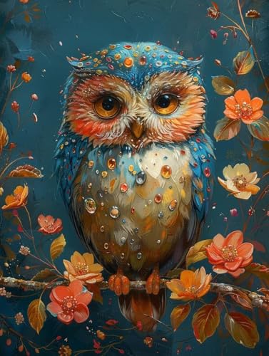 5D Diamond Painting Eule, Blume Diamond Painting Erwachsene Anfänger, DIY Full Diamont Crystal Art Basteln Erwachsene Kreuzstich Stickerei Kunst Malerei für Wand Deko Asthetik 60 x 80 cm -yxy2506P2 von YXYBBBDOU