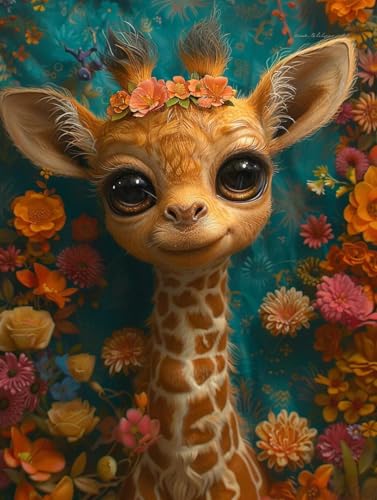 5D Diamond Painting Giraffe, Blume Diamond Painting Erwachsene Anfänger, DIY Full Diamont Crystal Art Basteln Erwachsene Kreuzstich Stickerei Kunst Malerei für Wand Deko (20 * 30cm) -yxy25064HO3U von YXYBBBDOU