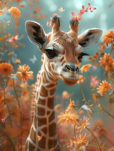 5D Diamond Painting Giraffe, Blume Diamond Painting Erwachsene Anfänger, DIY Full Diamont Crystal Art Basteln Erwachsene Kreuzstich Stickerei Kunst Malerei für Wand Deko (40 * 55cm) -yxy250616RV1 von YXYBBBDOU