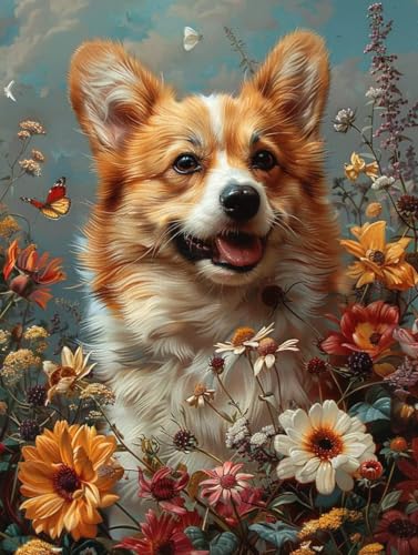 5D Diamond Painting Hund, Blume Diamond Painting Erwachsene Anfänger, DIY Full Diamont Crystal Art Basteln Erwachsene Kreuzstich Stickerei Kunst Malerei für Wand Deko Asthetik (70 * 95cm) -yxy2506G3 von YXYBBBDOU