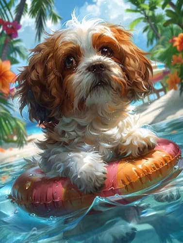 5D Diamond Painting Hund, Ozean Diamond Painting Erwachsene Anfänger, DIY Full Diamont Crystal Art Basteln Erwachsene Kreuzstich Stickerei Kunst Malerei für Wand Deko Asthetik 100 x 135 cm -yxy2506AI von YXYBBBDOU
